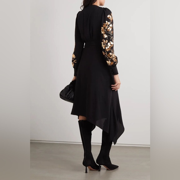 Tory Burch Embroidered Floral Wrap Dress - Black - Picture 3 of 8